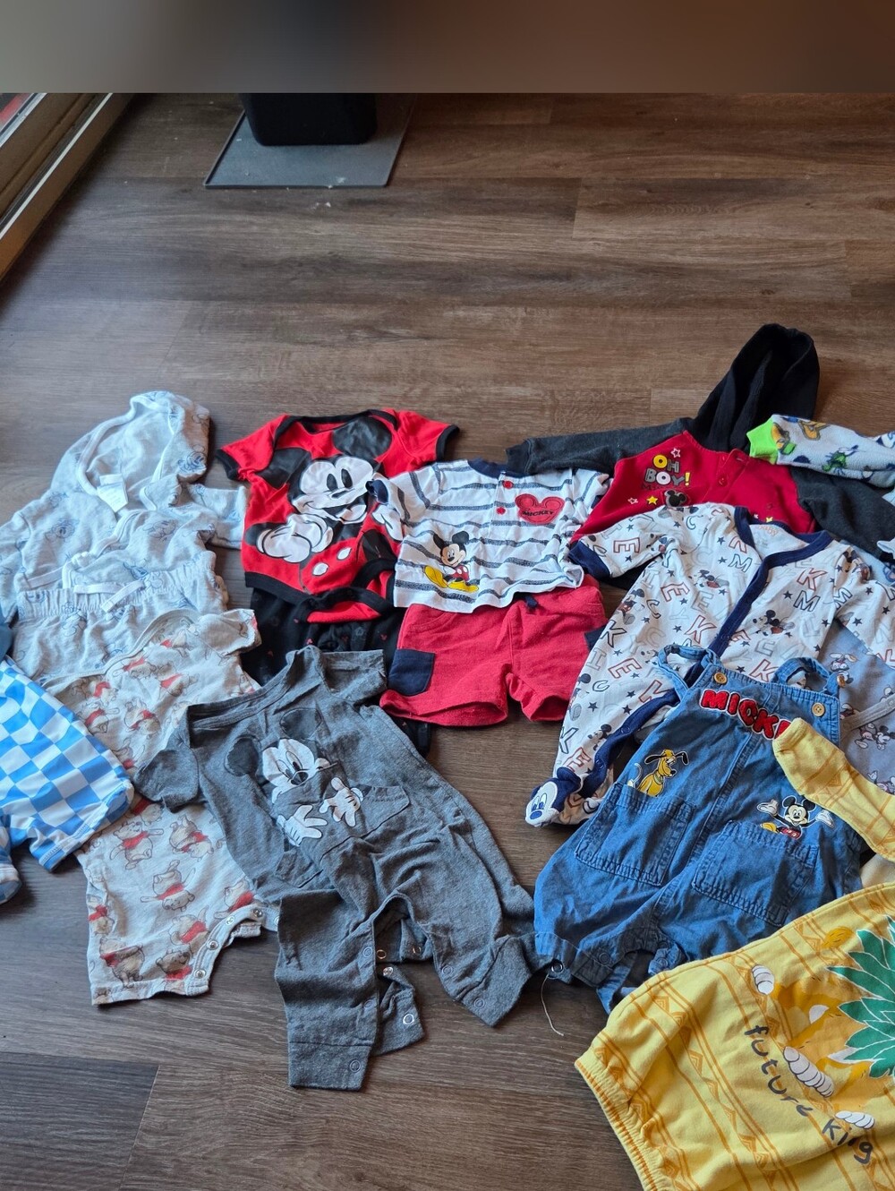 Large lot of Disney Baby Boy Clothes, Mickey Mouse, Outfit Sets, Sleepers Romper